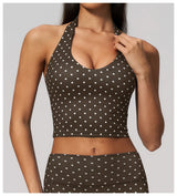 2026 New Polka Dot Halter Neck Sports Bra Deep V Backless Yoga Top Women's Gym Workout Tank Pilates Training Activewear Vest