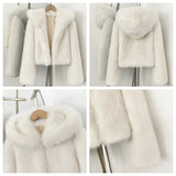 Women's Faux Fur Jacket White Mountain Fashion Hooded Cropped Faux Fur Coat Women Fluffy Women's Plush Coat Girls Hot Overcoat