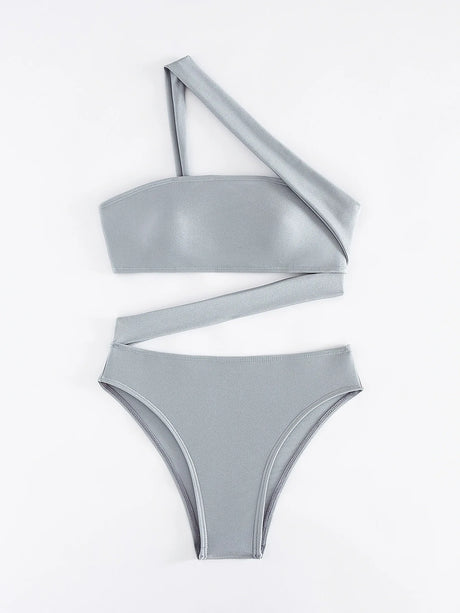 Cikini-One-Piece Swimsuit for Women, Strapless Straps, Slanted Shoulder, Beach Swimwear, Bathing Suit, Monochromatic, Summer
