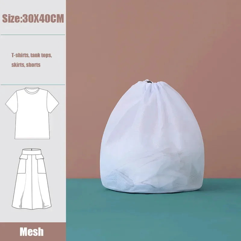 1Pc Drawstring Mesh Laundry Bags Fine/Coarse Mesh Washing Machine Travel Laundry Pouch Soft White Lingerie Storage Clothing Hot