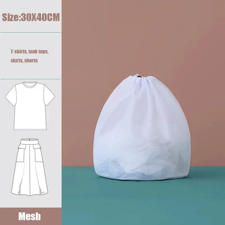 1Pc Drawstring Mesh Laundry Bags Fine/Coarse Mesh Washing Machine Travel Laundry Pouch Soft White Lingerie Storage Clothing Hot