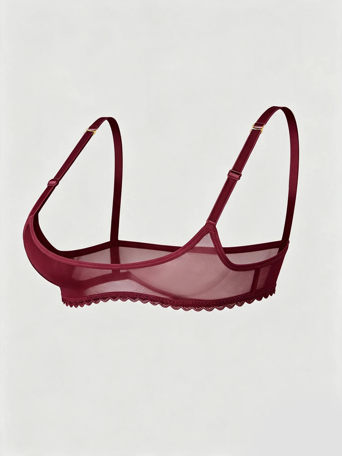 Ladies' sexy 1/4 Cup Mesh Bra, Sheer Wireless Breathable Balconette Bralette Top