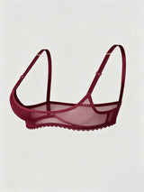 Ladies' sexy 1/4 Cup Mesh Bra, Sheer Wireless Breathable Balconette Bralette Top