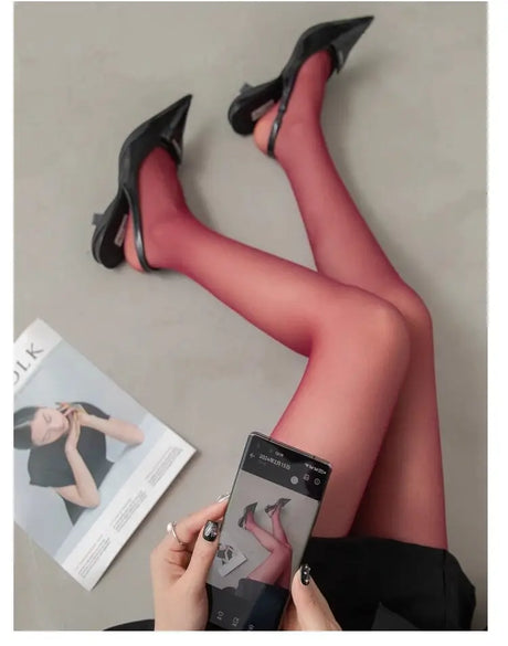 Talenza Women'S Tights Slim Stockings Pantyhose Super Elastic Large Size Leggings Red Sexy Spring Autumn Winter