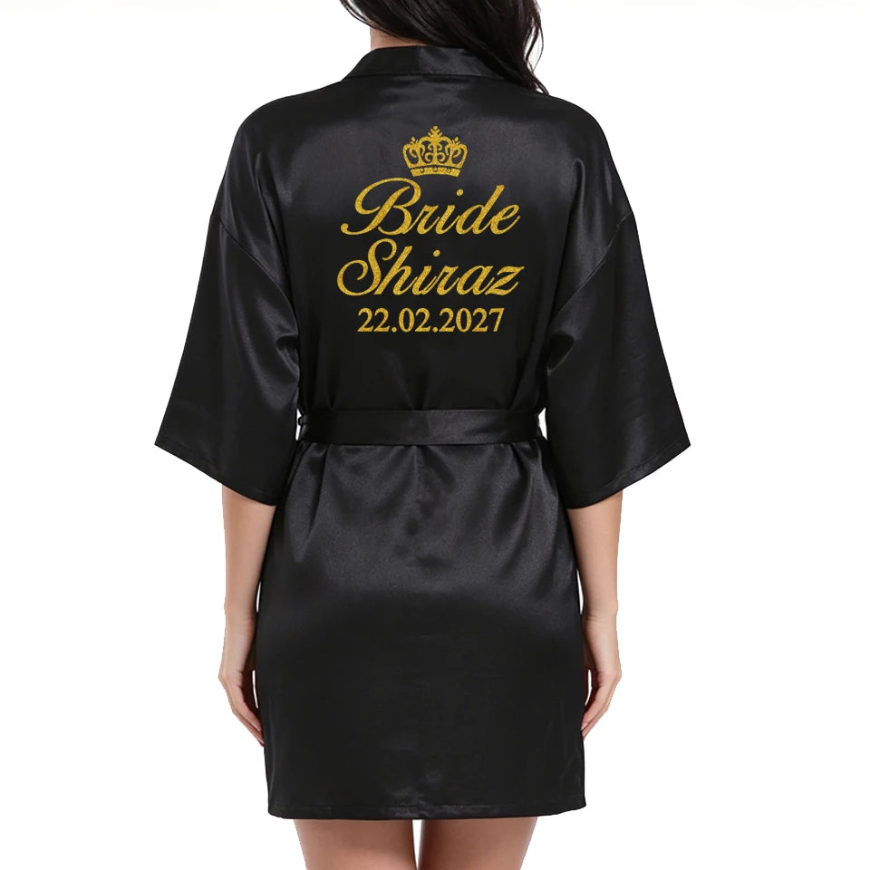 Customized Logo Wedding Date Name Bathrobe Faux Silk Bridal Robe Bride Bridesmaid Wedding Robes Woman Bachelorette Preparewear
