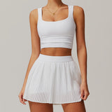 2-Piece Yoga Tennis Skirt Set Gym Outdoor Bra Crop Top High Waist Fitness Skirt Suit Women's Golf Dance Badminton Sport Shorts