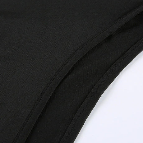 Women's Black Sleeveless V-Neck Spaghetti Strap Bodysuit Hollow out Rave Goth Outfit Back Hook Closure Punk Top