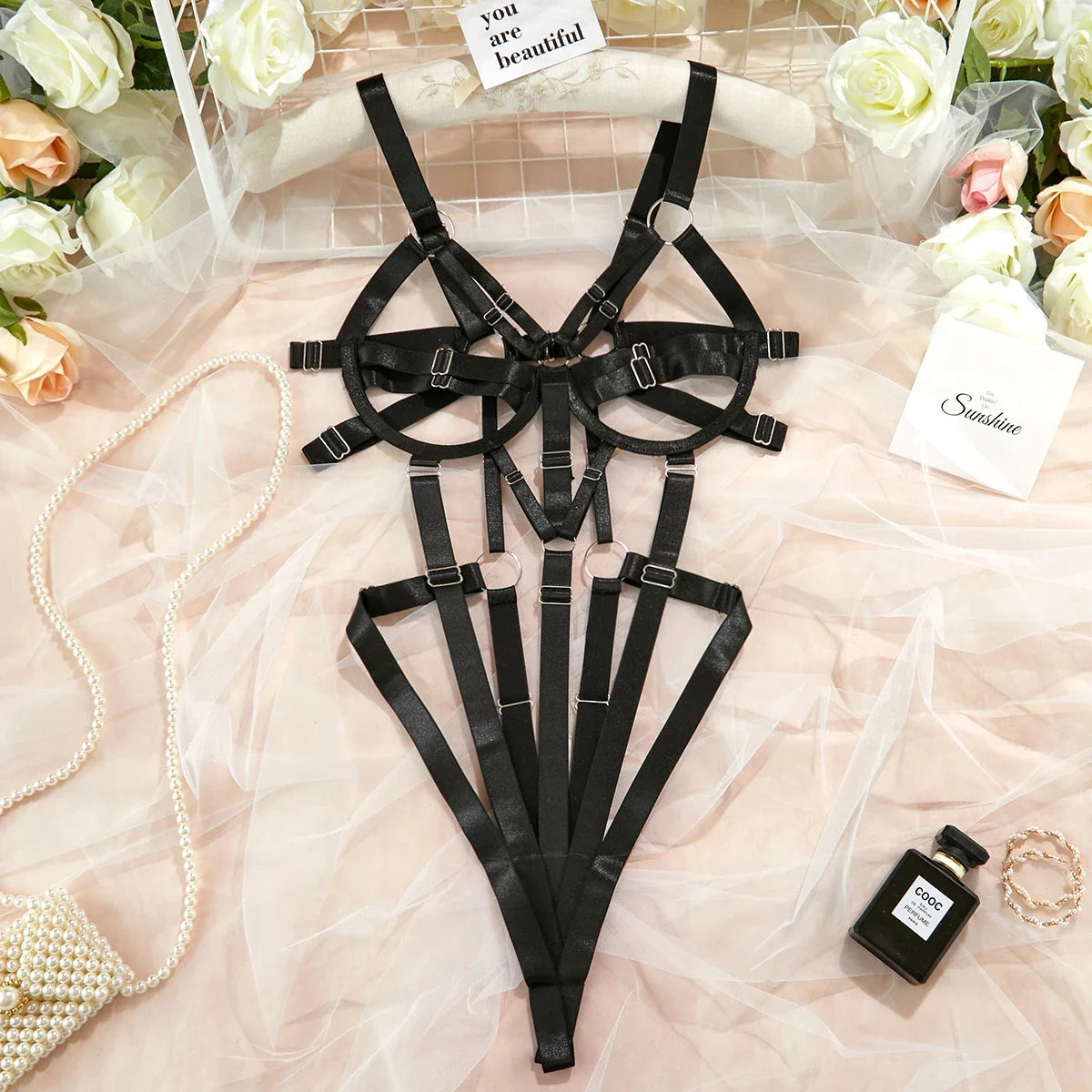 Sexy Hollow Out Bandage Body Harness Belt One Piece Bodysuit Women Erotic Sex Hot Bdsm Lingerie Open Crotch and Breasts