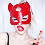 Red Leather Mask Women Sexy Cosplay Cat Mask Bondage Half Face Masks Gothic Masquerade Ball Fancy Masks BDSM Erotic Accessorie