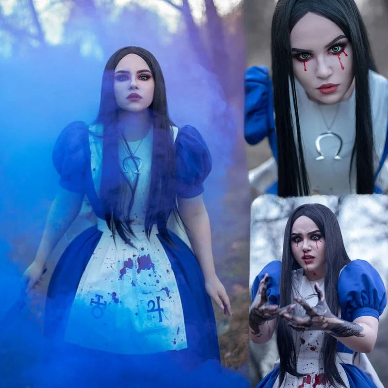 Anime Alice Princess Dress Maid Apron Dress Game Madness Returns Alice Cosplay Costume For Women Girls Halloween Party