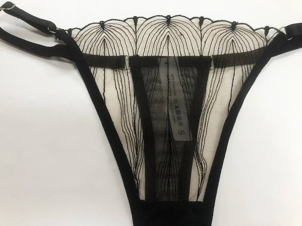 Women Sexy See Through Lace Bra Set Elegant Perspective Bikini Thong Set French Style Erotic Push Up Underwear Bra Panty Sets