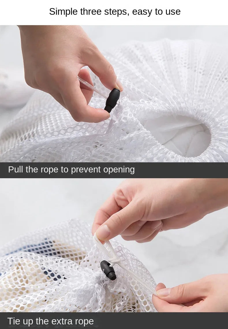 1Pc Drawstring Mesh Laundry Bags Fine/Coarse Mesh Washing Machine Travel Laundry Pouch Soft White Lingerie Storage Clothing Hot