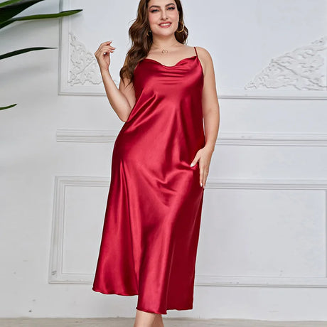 2025 New Women's Fashionable Sexy Plus Size 2XL Long Silk-Like Sling Nightgown Breathable Casual Sleepwear Loungewear