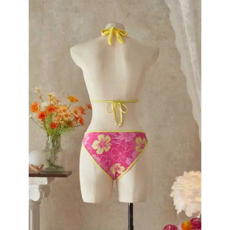 Women European American Sexy Three Piece Bikini Swimwear Set Floral Print Tie Up Swim Skirt Beach Bathing Suit