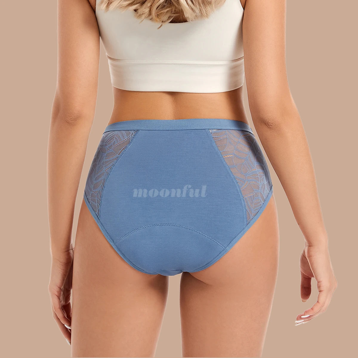 Moonful Women's Menstrual Panties High Waist Leak Proof 4 Layer Breathable Lace Period Underwear Girls Absorbent Brief