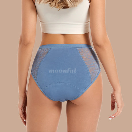 Moonful Women's Menstrual Panties High Waist Leak Proof 4 Layer Breathable Lace Period Underwear Girls Absorbent Brief
