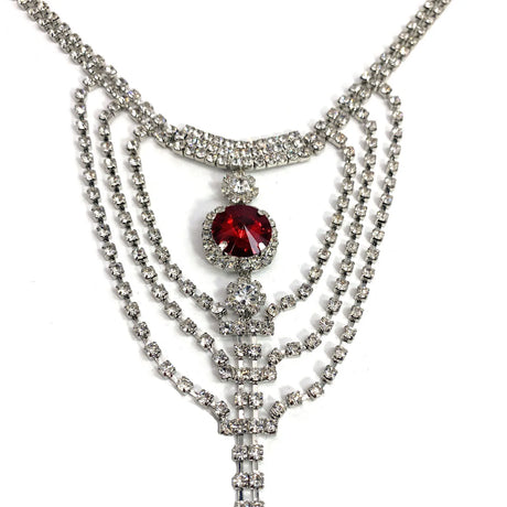 Bikini Body Chain Sexy Nightclub Rhinestone Underwear Chain Round Ruby