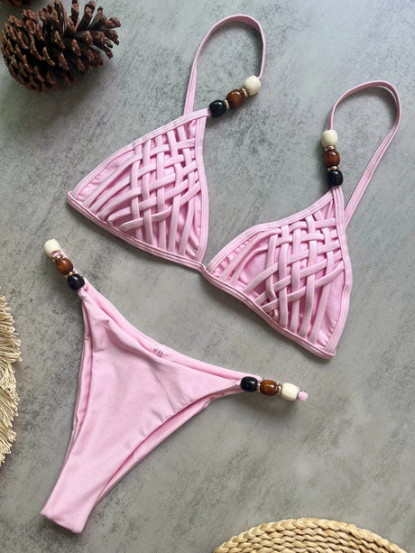 Beads Cross Bandage Bikinis 2026 Bikini Women Swimwear Female Swimsuit Two-pieces Bikini Set Push Up Bra Bathing Suit Swim Lady