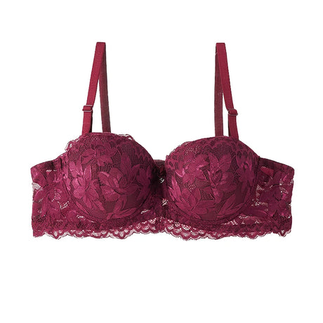 Women's Push Up Half Cup Bras French Lace Floral Bralette Thicken Bottom Gathered Underwire 36-42 A/B Cup Small Chest Underwear