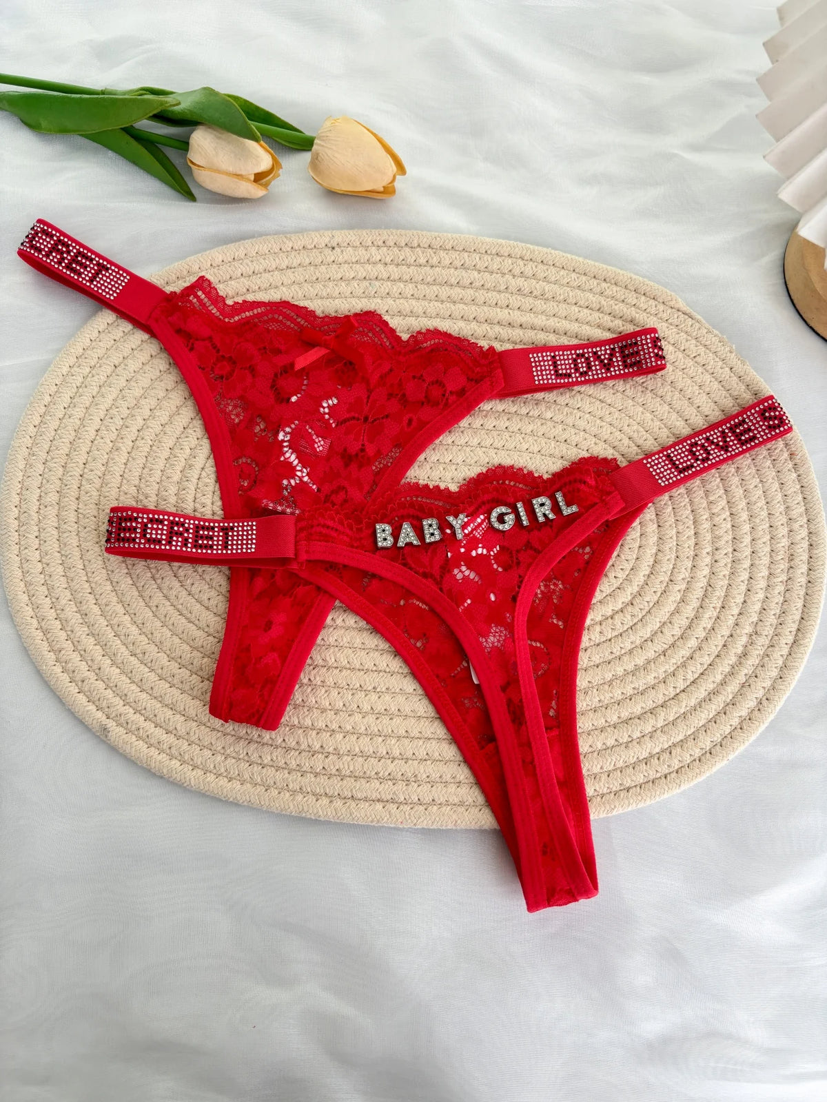 Custom Rhinestone Letter Name Thong Sexy Lace Panties Low-Rise Crystal Letter G-string Personalized Gift Wife Lover Anniversary
