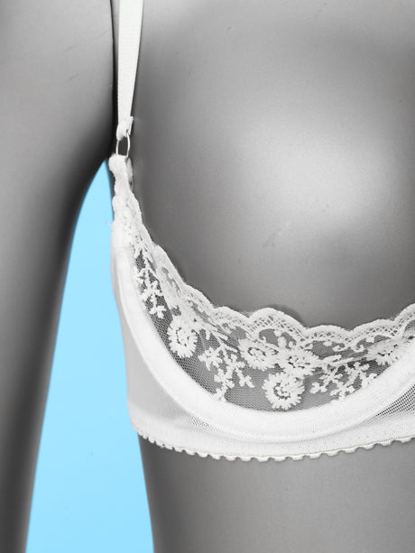Women's Sexy Open Cup Bra Tops Sheer Floral Lace Underwire Push Up Bralette Cupless Lingerie Exposed Breast Underwear Nightwear