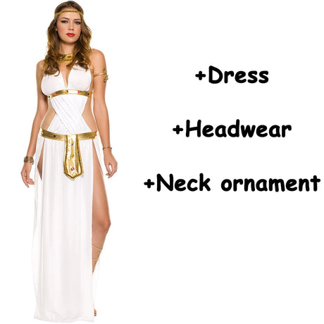 Ancient Egyptian Queen Inspired Ankha Cosplay Costume Set, White/Black Goddess Dress Gold Accents for Halloween & Themed Parties