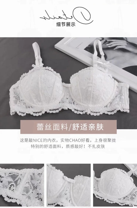 Women Bras Sexy Lace Half Cup Push Up French Style Lingerie Soft Deep V Top Breathable Back Closure Thin Bralette Ropa Mujer