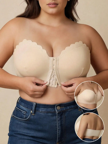 Summer Thin Black Strapless Front-Clasp Bra, Curve Large-Size Underwear, Wireless Bra Bandeau, Comfortable Single Bra Piece