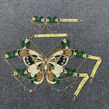 Women's Butterfly Embroidered Top Crystal Chain Sleeveless Cropped Top Camisole Backless Adjustable Sexy Beach Holiday Y2K Top