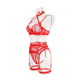 Ellolace Solid Women's Lingerie Sets Seductive Halter Bra Garter Thong 3PC with Leg Circles Sexy Lace Intimate Women Underwear