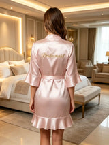 Custom Name Embroidery Satin Kimono Robe Personalized Name Bridesmaid Bride Wedding Getting Ready Morning Robe Bridal Party Gift