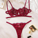 Delicate Sexy Lingerie Panties Set With Steel Ring Push Up Bras Intimates Clothing Lace Underwear Women Ultra-thin Bra Thong