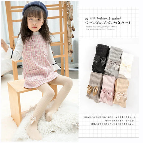 Baby Pantyhose Girls Tights Toddler Girl Winter Clothes Cute Girl Bow Pants Cotton Breathable Stockings Knit Kid Tights