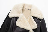 HH Women Faux Leather Thicken Short Jacket Vintage Front Zipper Lapel Long Sleeve Coat Winter Women Warm Casual Outerwear