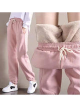 Autumn Winter Warm Solid Color Fleece Women Long Pants Casual Loose Elastic Waist Sports Pants Office Ladies Trousers Women