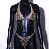 Tassel Underwear Rhinestone Bra Chain Harness for Women Accessories Sexy Fashion Crystal Bikini Bra and Thong Sets Body Jewelry