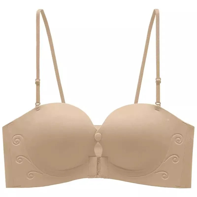Front Fasten Balconette Bra Strapless - Lift Support Bralette Petite, Non Slip Invisible Comfort Everyday Wear Enhance Small Cup