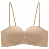 Front Fasten Balconette Bra Strapless - Lift Support Bralette Petite, Non Slip Invisible Comfort Everyday Wear Enhance Small Cup