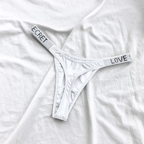 5Pcs Low Waist Sexy Panties Women Thongs Rhinestones Letter Diamonds G-string Sports Thong Shorts Briefs T-back Size S-XL