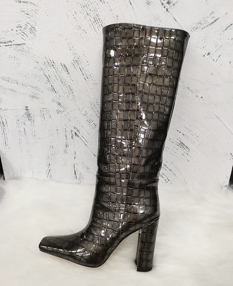 2024 NEW Fashion High Tube Knee High Boots 10cm/6.5cm Thick Heel 21 Colors Women Short Plush Boots Size 45 Winter Leather Shoes