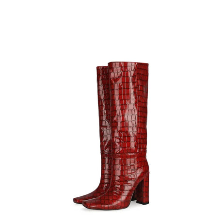 2024 NEW Fashion High Tube Knee High Boots 10cm/6.5cm Thick Heel 21 Colors Women Short Plush Boots Size 45 Winter Leather Shoes