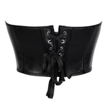 Women Faux Leather Strapless Corset Boned Back Lace Up Waist Cincher Gothic Party Club Night Out Wear