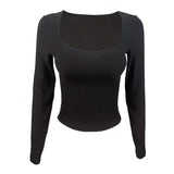 Long Sleeve T-shirt Slim Tops Sexy Woman Clothing Square-Cut Collar Close-fitting Tee Shirt Street Wear Fall 2025 New 2523