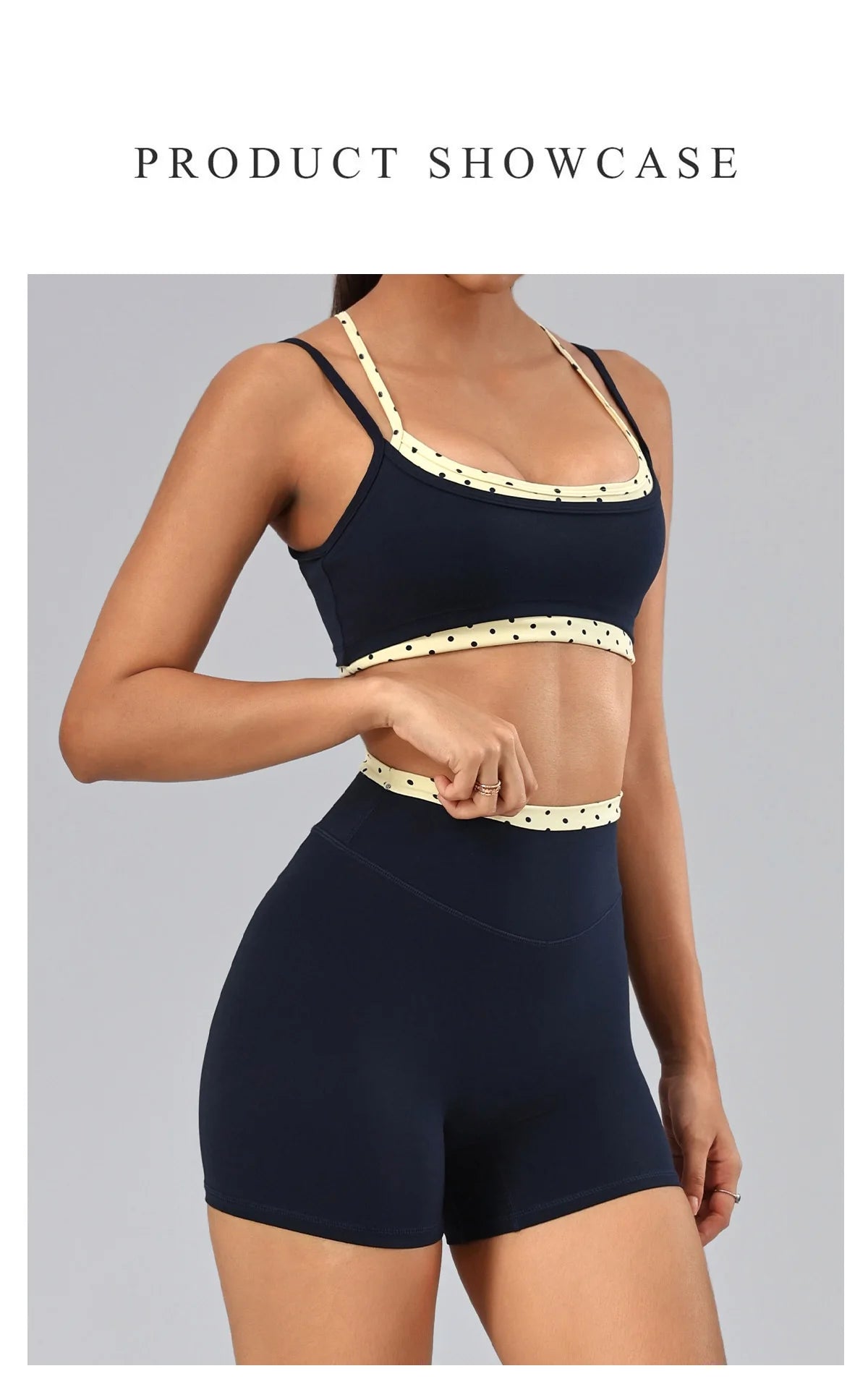 Hearuisavy 2Pcs Fitness Set Women Polka Dot Cross Back Sports Bra High Waisted Push Up Shorts Gym Quick Dry Workout Yoga Suit