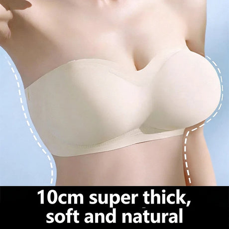 Ultra Push up Strapless Bra 10cm Extra Thick Padded Adhesive Breathable for Summer Skin Tone Invisible Sticky Bustier Beige