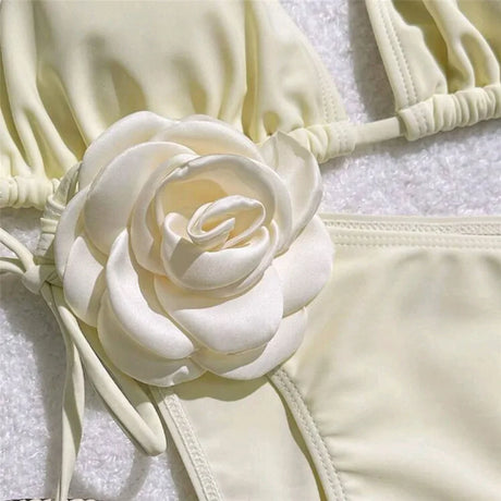 Sexy Flower Bandeau Swimwear Thong Bikini Women Lace-up Swimsuits Swimming Bathing Suit Brazilian Bikinis Set Mujer Biquini