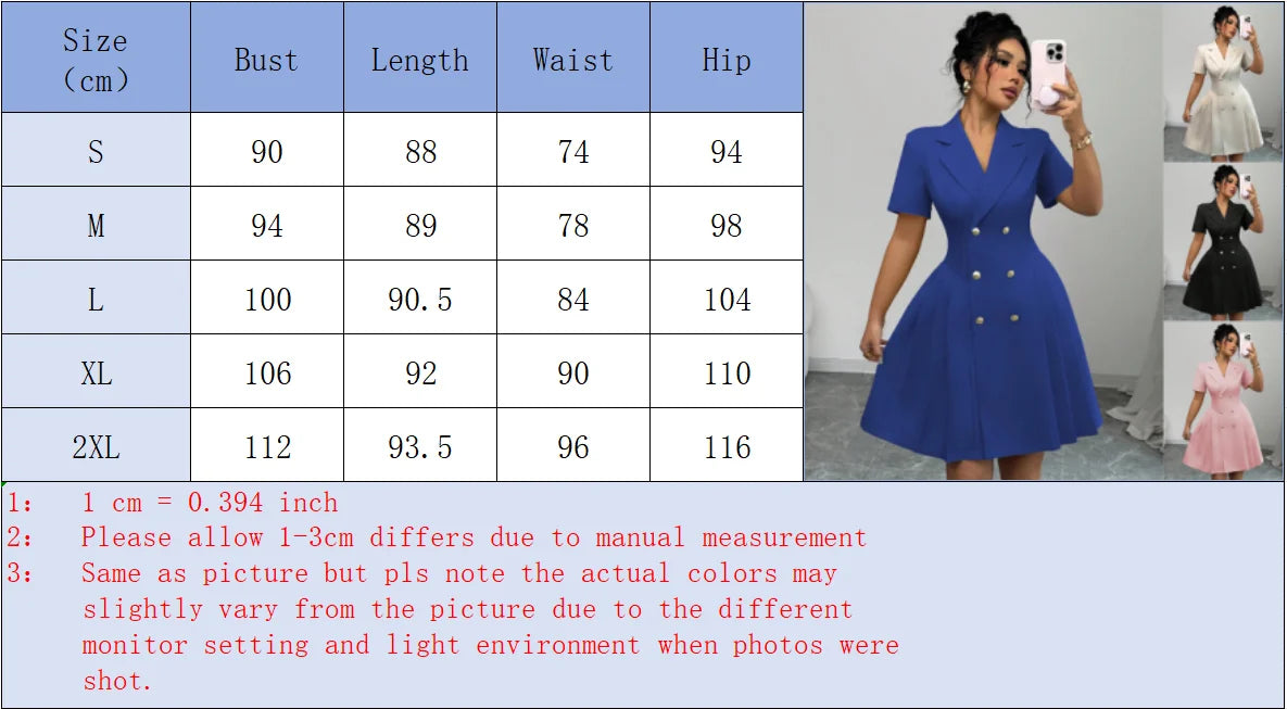 2026 Luxury Dresses Solid Color Notched Lapel Double Breasted Short Sleeve Slim Summer Midi Dress for Woman Clothes