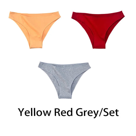 3PCS/Set Women Sexy Cotton Panties Low Waist Bikini Underwear Female Underpants Solid Color Soft Girls Briefs Intimates