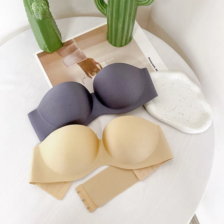 FINETOO 2Pcs Women Invisible Bras Front Closure Bra Sexy Push Up Bra Female Brassiere Strapless Seamless Backless Bralette