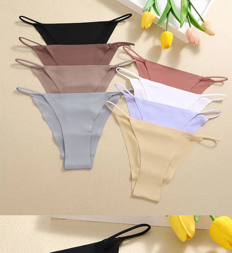 FINETOO 6Pcs/Set Ice Silk Sexy Briefs Thong Seamless Triangle Pants Women Panties Low Waist T-back Underwear Female Lingerie